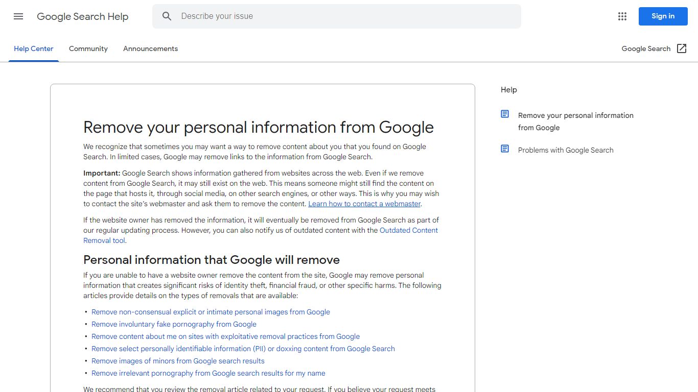 Remove your personal information from Google